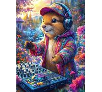 Ours DJ dans Le Jardin Fleuri 300 Pieces Casse-tête Amateur d'art en Carton Haute Qualité Difficile Niveau Expert Décoration Murale Cadeau Fête des Mères Haute Qualité 300 PCS