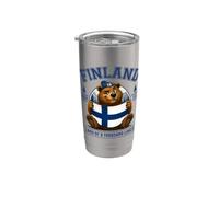 Ours Drapeau Finlandais Vacances Souvenir Nordique Finlande Gobelet isotherme en acier inoxydable double paroi