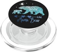 Ours en Argent Bleu Clair Mama Bear sur Un Motif Noir PopSockets PopGrip pour MagSafe