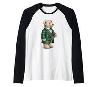 Ours en Costume écossais Vert et nœud Papillon Manche Raglan