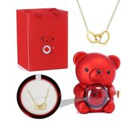 Ours en forme de rose préservée pour femme avec collier en forme de cœur, cadeau en forme de rose éternelle, cadeau pour maman, épouse, petite amie (rouge)