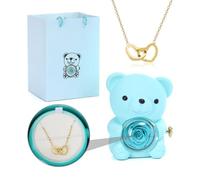 Ours en forme de rose préservée pour femme avec collier en forme de cœur, cadeau en forme de rose éternelle, cadeau pour maman, épouse, petite amie (bleu)