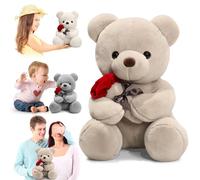 Ours en peluche, 23 cm, avec rose, pour décorer la pièce, cadeaux pour maman, fille, bébés et enfants, anniversaire, Saint-Valentin, marron
