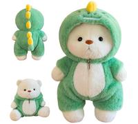 Ours en Peluche, 30CM Ours Teddy Bear, Nounours en Peluche Doudou Ours, Peluche Ourson avec vêtements Amovibles, Nounours Personnalisé, Cadeaux De Noël Nouvel an Peluche Ourson (Dinosaure Vert) (M3)
