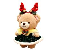Ours en Peluche 35 cm de Noël Réaliste et Mignonne Portant une Robe | Avec Serre-tête Bois de Cerf, Animale pour , Noël, Maison, Chambre à Coucher, Canapé, Lit, Bureau