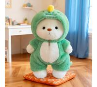 Ours en peluche avec costume de dinosaure, 40 cm, doudou interactif avec tenue zippée, jouet en peluche, coussin de décoration pour chambre d'enfant, garçons et filles, vert