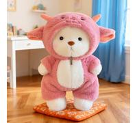 Ours en peluche avec costume de mouton - 40 cm - Doudou interactif avec fermeture éclair - Accessoire de décoration pour chambre d'enfant garçon et fille - Rose