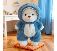 Ours en peluche, avec costume de requin, 40 cm, doudou interactif avec fermeture éclair, convient comme cadeau d'anniversaire pour enfants, garçons et filles, bleu