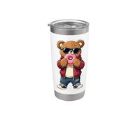 Ours en peluche avec lunettes de soleil mangeant un donut Gobelet isotherme en acier inoxydable double paroi