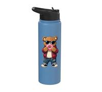 Ours en peluche avec lunettes de soleil mangeant un donut Stainless Steel Insulated Water Bottle