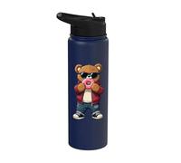 Ours en peluche avec lunettes de soleil mangeant un donut Stainless Steel Insulated Water Bottle