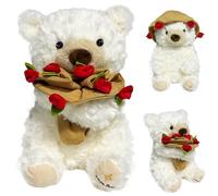 Ours en Peluche avec Rose, 30cm Teddy Bear, Ours en Peluche avec Bouquet de Roses, Ours Teddy Bear, Ourson Mignon, Peluche Ours Doux, pour Petite Amie De Saint Valentin, Cadeau Anniversaire (M1)