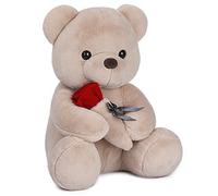 Ours en Peluche avec Rose 40 cm Teddy Love Peluche poupée Mignon Coussin Doux Moelleux Oreiller pour Enfants Adultes Saint Valentin Cadeau
