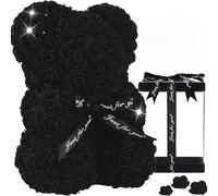 Ours en Peluche avec Roses artificielles, Fait à la Main, Cadeau Romantique pour la Saint-Valentin, Un Anniversaire, la fête des mères et Un Mariage, décoration élégante (Noir, XXL)