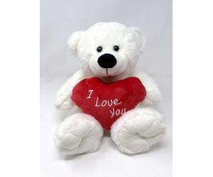 Ours en peluche blanc tenant un cœur rouge avec inscription « I Love You » écrit dessus | Idées cadeaux pour petite amie, épouse, anniversaire, Saint-Valentin, Noël | Anniversaire de mariage (blanc