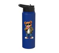 Ours en peluche cool mangeant un donut Stainless Steel Insulated Water Bottle