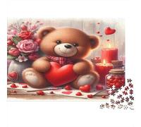 Ours en Peluche de la Saint-Valentin Puzzle 1000 Pièces Papier recyclé pour Adultes Puzzle pour Adultes Jeu éducatif avec défi Activité Amusante pour la Maison Excellente idée Cadeau 70x50cm/1000pcs