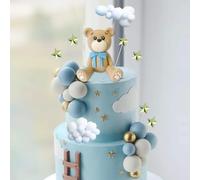 Ours en Peluche Decoration Gateau Anniversaire, 33 Pièces Ours Gâteau Décoration Teddy Bear avec Boule Decoration Gateau Nuage Étoiles Cake Topper, Décoration de Gâteau pour Enfant Fille Garçon