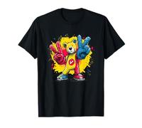 Ours en Peluche Double Paix Pop Art rétro Amusant Personnage Graphique T-Shirt