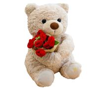 Ours En Peluche Doux Et Mignon - Douce Et Tenant Un Bouquet De Roses,Animaux En Peluche Doux Ours Mignon,Pour Le Canapé, Le Lit, Le Divan, La Voiture, La Chaise, Le Bureau, Le Salon Et La