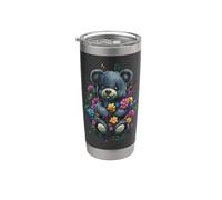 Ours en peluche et Fleurs gothiques Fleurs Ours en peluche Gobelet isotherme en acier inoxydable double paroi