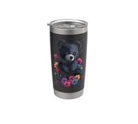 Ours en peluche et Fleurs gothiques Fleurs Ours en peluche Gobelet isotherme en acier inoxydable double paroi