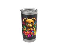 Ours en peluche et Fleurs gothiques Fleurs Ours en peluche Gobelet isotherme en acier inoxydable double paroi
