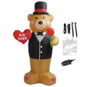 Ours en Peluche Gonflable pour la Saint-Valentin, Ours Gonflable de 6 Pieds avec Cœur d'amour et Rose, Décoration de Cour éclairée par LED, Romantique pour la