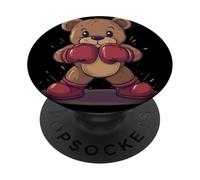 Ours en peluche heureux avec gants de boxe PopSockets PopGrip Adhésif