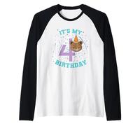 Ours en Peluche « It's My 4th Birthday » pour Fille Manche Raglan