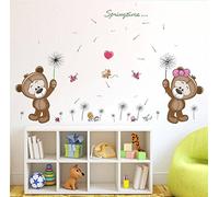 Ours en peluche jumeaux Adorable autocollant Nouveauté Beau Bébé Des gamins Accueil Moderne Sticker mural Fille Fleurs Salon Chambre Décor Élégant Décoration Garderie Decal Décalcomanies