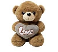 Ours en peluche "LOVE" 32 cm avec cœur - Peluche cadeau romantique pour la Saint Valentin, anniversaire et anniversaire - Doux ourson décoratif - 4 couleurs : rouge, marron, rose, beige (marron)