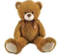 Ours en Peluche Marron avec Noeud +/- 100 cm - PLANET PLUCH - Magnifique ours de 1 mètre en peluche douce.