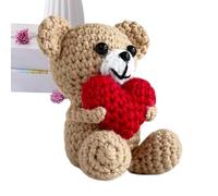 Ours en Peluche Mignon - Ours au Crochet | en Forme de cœur au Crochet en Polyester, 20 g | 9 x 6 x 6 cm Ours tricoté en Peluche de Poche pour Cadeau de Saint-Valentin Anniversaire Ensemble