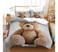 ours en peluche Parure De Lit De En Microfibre Avec Housse De Couette Et Taie D'oreiller,Impression Numérique 3D Housses De Couette, Lavable En Machine, Housse De Couettes Single(140x200cm)