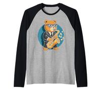 Ours en peluche portant des lunettes de soleil jouant du saxophone saxophoniste Manche Raglan