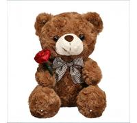 Ours en Peluche pour La Saint-Valentin, Peluche Ourson de 9,8 Pouces avec Rose, Petit Ourson Doux, Cadeau pour La Petite Amie Ou Le Petit Ami(Brown)