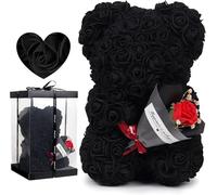 Ours en peluche rose avec coffret cadeau, cadeau de Saint-Valentin pour garçons, rose artificielle, cadeau d'anniversaire pour femme, petite amie, fille, petit ami, père, grand-père (noir)