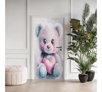 Ours en Peluche Rose Effet 3D Sticker Porte, Ours Mignon Dessin Animé Papier Autocollant Porte Mural Décoration, Enfants Fille Stickers Muraux Amovible PVC 77x200 cm