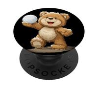 Ours en Peluche Souriant avec Boule de Neige en Hiver PopSockets PopGrip Adhésif