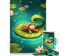Ours en Peluche sur nénuphar Puzzle de 1000 pièces pour Adolescents Jeu Intelligent pour créer des Liens Découpe Lisse Liste de souhaits du Père Noël 38x52cm