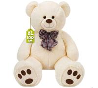 Ours En Peluche Très Douce MONZANA® Avec Noeud Papillon - Nounours Géant 100cm Blanc crème - Grosse peluche - Doudou Mignon