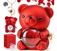 Ours en Rose avec Rose Éternelle et Collier, Coffret Cadeau Romantique pour Femmes, Cadeaux Originaux pour Noël, Anniversaire, Saint-Valentin, Fête des Mères, Idée Cadeau pour Maman, Amie, Épouse