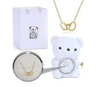 Ours en Rose Préservée avec Collier en Cœur - Cadeau Rose Éternelle pour Maman, Épouse, Petite Amie (Blanc)