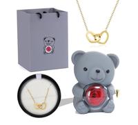 Ours en Rose Préservée avec Collier en Cœur - Cadeau Rose Éternelle pour Maman, Épouse, Petite Amie (Gris)