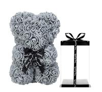 Ours en Rose, Rose Flower Bear Teddy, Romantiques Rose Ourson avec Boîte-Cadeau Transparente pour Saint-Valentin, Anniversaire, Fête des Mères, Anniversaires, Petite Amie (L- Gris)