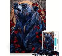 Ours en vitrail avec Baies Puzzle Adulte 1000 pièces Casse-tête Passe-Temps à la Maison Assemblage d'image Cadeau mémorable 38x52cm