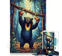 Ours en vitrail dans la forêt Puzzle de 1000 pièces pour Adolescents Idée Cadeau de Saison Détente et Amusement garantis 50x75cm