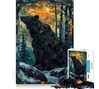 Ours en vitrail Mystique Puzzle de 1000 pièces pour Adolescents Jeu d'entraînement cérébral Atelier d'assemblage apaisant et Amusant Objet de Collection (38x26cm)