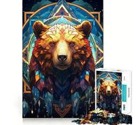 Ours en vitrail Puzzle de 1000 pièces pour Adultes Jeu Intelligent Anti-Stress Motif à Assembler Surprise de Noël 38x52cm